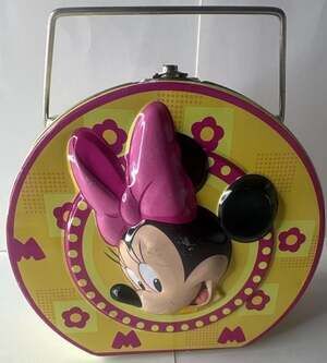 Disney Minnie Mouse Vintage Small Round Metal Lunch Box / Tin Purse